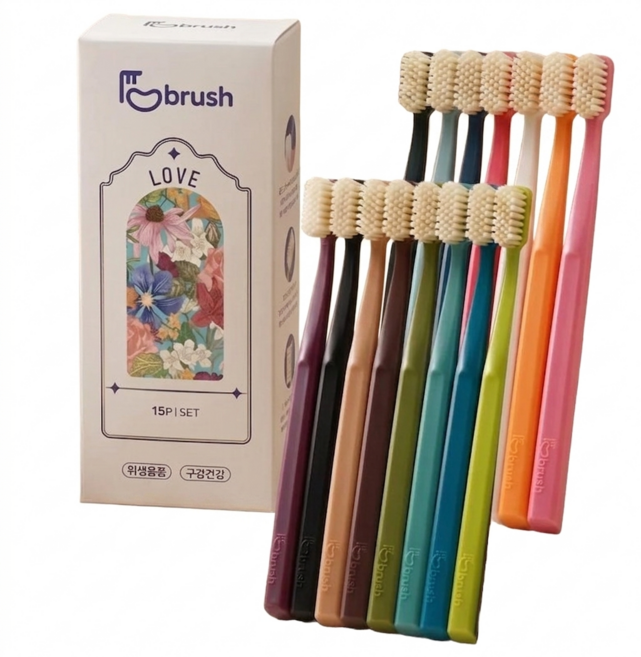 Tobrush 러브칫솔 초미세 탄력모 곡선형 프리미엄 칫솔+칫솔캡 15개 1세트, 1개, 15개입