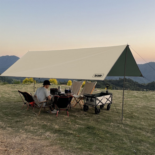 탑 랜더 대형 렉타 캠핑 방수 타프 차량용어닝 야외용 UV 차단, 타프 세트, 연한 카키