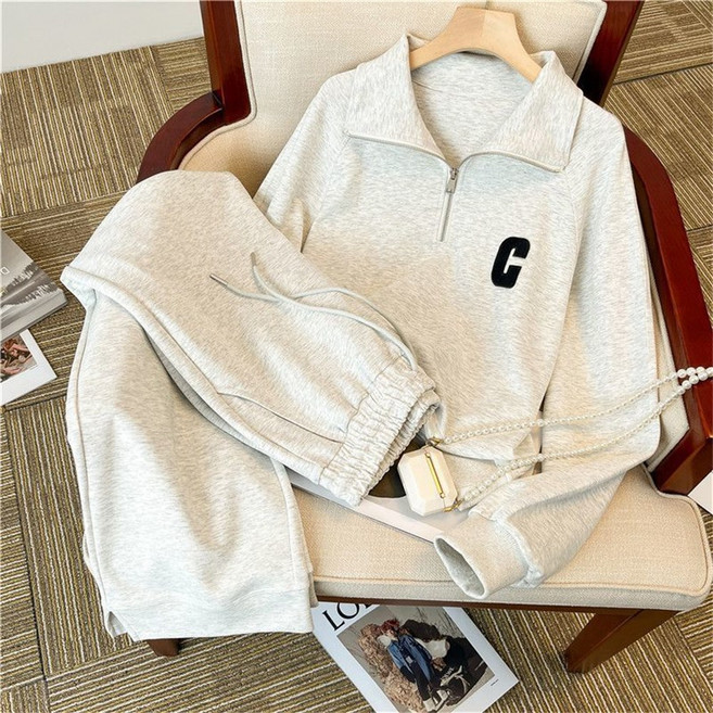 여성트레이닝복세트 여성투피스 맨투맨 티 + 트레이닝바지 와이드팬츠 + 티셔츠 FDE1569 40