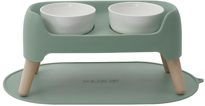 슈퍼펫 강아지 밥그릇 고양이 식기 높이 조절 커브 식기 세트 2구 물그릇, 1개, 애플그린