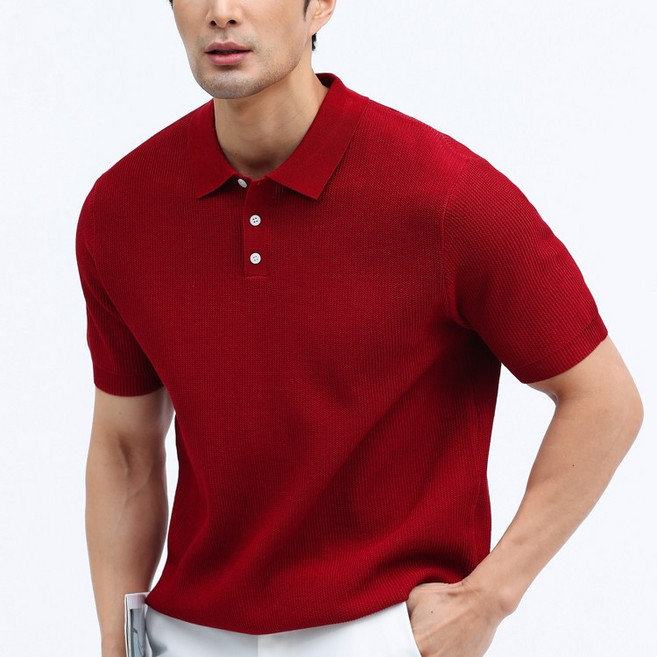 글리멜로 남자 여름 비스코스 니트 카라 반팔 티셔츠