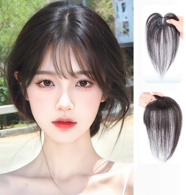 Equator 여자 앞머리 정수리가발 26CM 여성가발 100%인모, 블랙, 1개