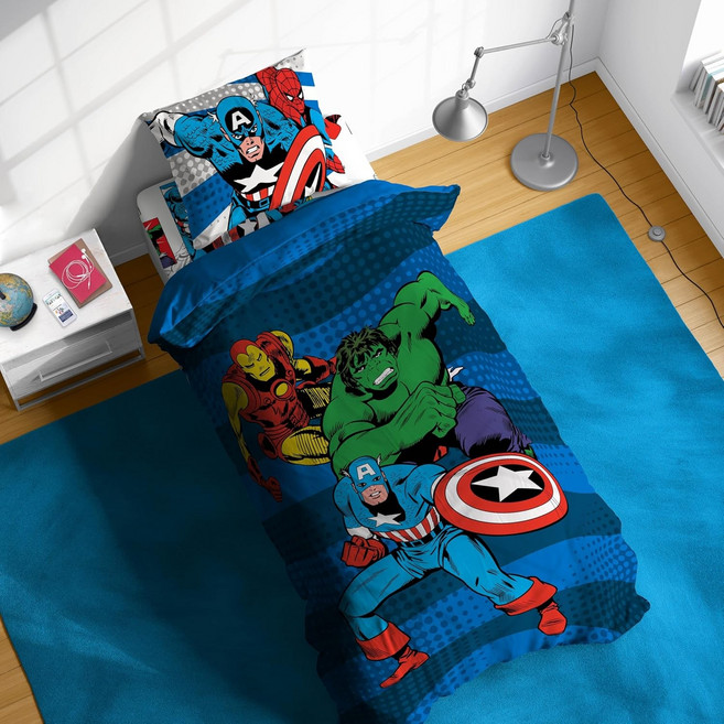 마블 어벤져스 싱글 침대 커버+이불커버+배게 커버 3종 세트 Marvel Avengers Duvet set