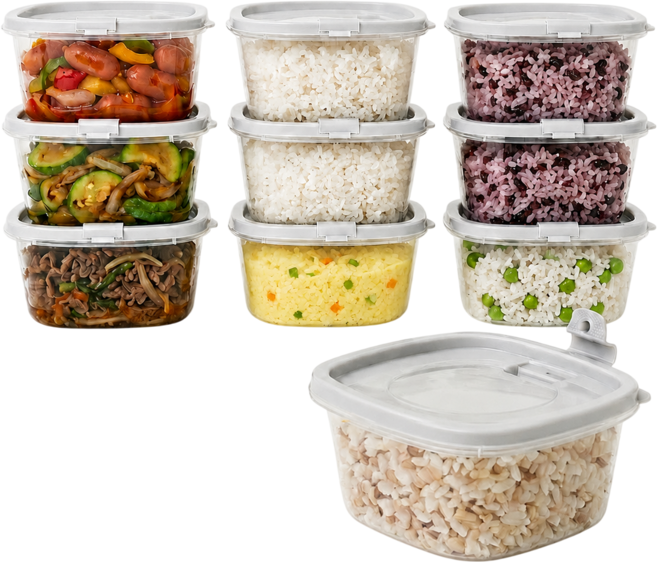 [증기배출] 부아노 국산 전자레인지 냉동 밥 국 소분 용기 350ml, 10개, 그레이