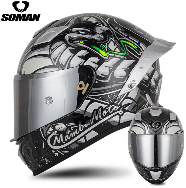 soman F1 全罩式安全帽 降噪 安全認證 插釦 拆洗內裡 耳機槽, 灰曼巴,L(57-58CM)