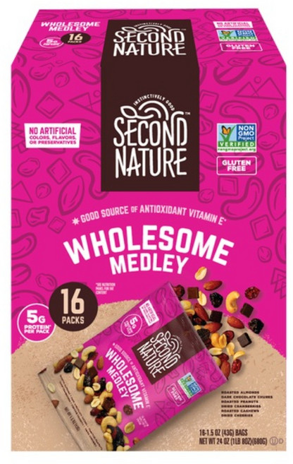[미국직배송]Second Nature 세컨드네이처 트레일 믹스 홀섬 메들리 1.5oz 16개입, 1개