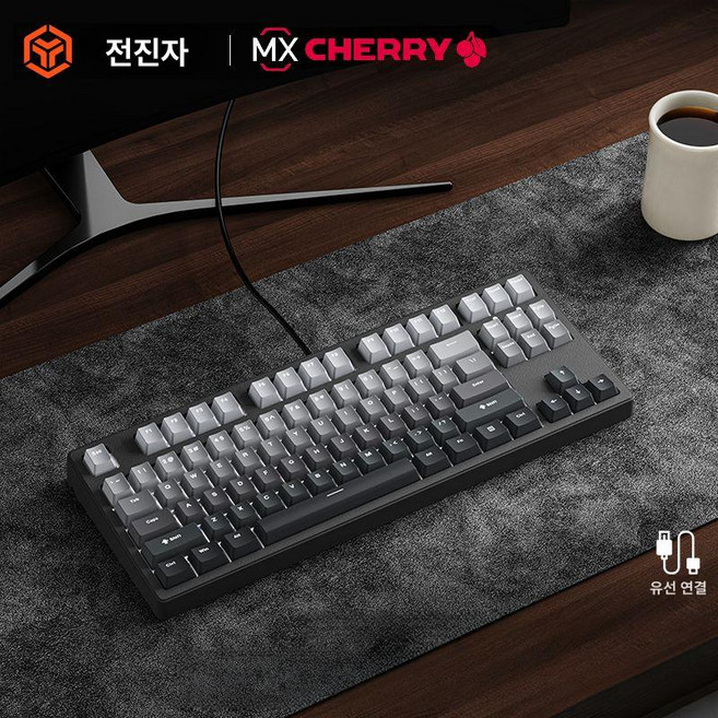 RICCKS RS8키보드 텐키리스 치즈축 정각키캡, 체리 MX RGB [블루 스위치 - 핫스왑], 87키 화이트 라이트 앞면 유선, 청축