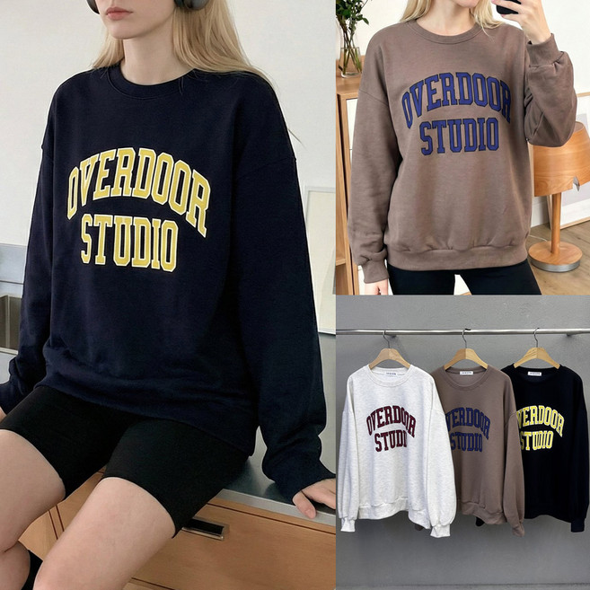 빅사이즈여성의류 오버도어 쭈리 맨투맨 라운드넥 봄여름 박스 긴팔티셔츠