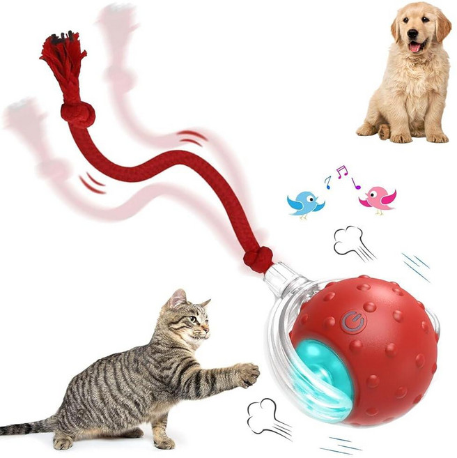 JinRui-T Tiny Fetch Motion 강아지 장난감 인터랙티브 고양이 장난감 롤링 볼 씹는 바이러스 강아지 공 새 처핑 레드 스마트 자동 롤링 애완동물 공