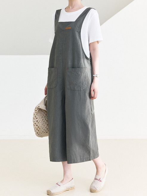 WPBG 린넨 오버롤 와이드 멜빵 점프슈트_3color