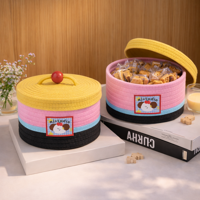 몽벨르 체리 포인트 코튼로프 뚜껑형 패브릭 수납함, 1개, 옐로우 블룸