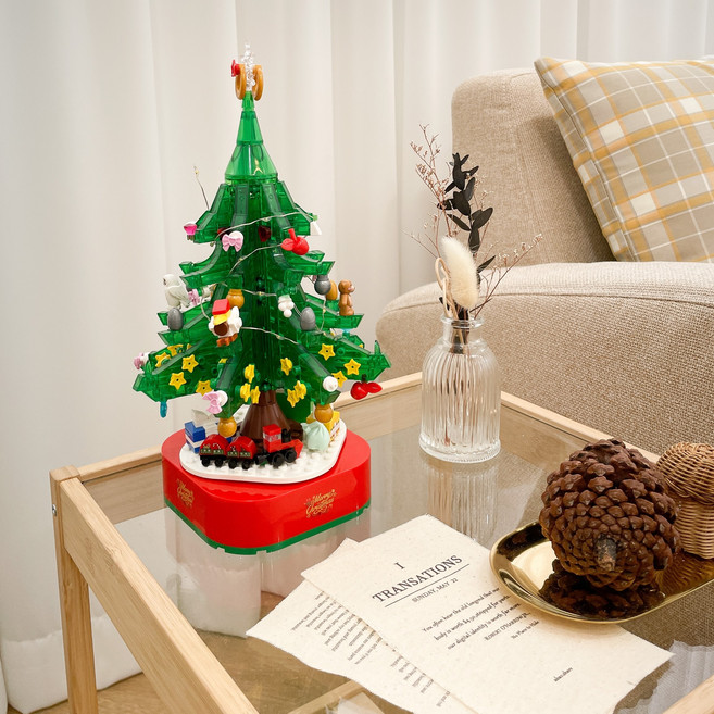 크리스마스선물 인테리어소품 셈보블럭 오르골 LED 크리스마스트리 블럭, 레고 호환 셈보블럭 크리스마스, 1개