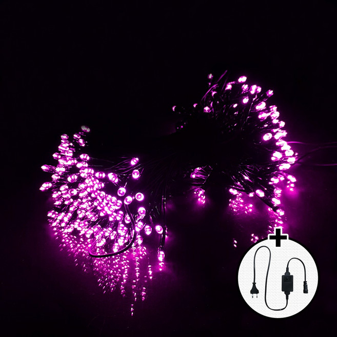 탄탄 LED 300구 DC24V 무뚜기 크리스마스 트리전구 (1개) + 전원잭 (1개) 세트, 흑선/분홍색, 1개