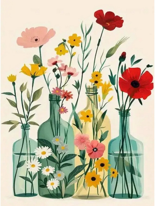 숫자로 DIY 색칠 양귀비 꽃 페인트 초보자를위한 꽃병 캔버스 키트 공예 용품 Hand Painted 선물, AABB9-5507, 30x40cm