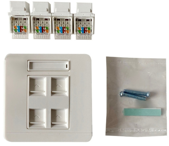 CAT6 UTP 네트워크 모듈 도구 프리 RJ45 커넥터 4 포트 기가비트 네트워크 벽 패널 3.4x3.4in 도구 프리 모듈, 1개