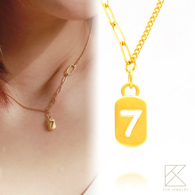 TLH JEWELRY 數字7造型項鍊 幾何吊墜 時尚百搭 幸運數字 精緻金屬質感