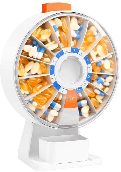 일일 약통 벽걸이 또는 스탠딩 14일 가능한 대형 버튼 사용이 디자인 푸시, white - 쿠팡