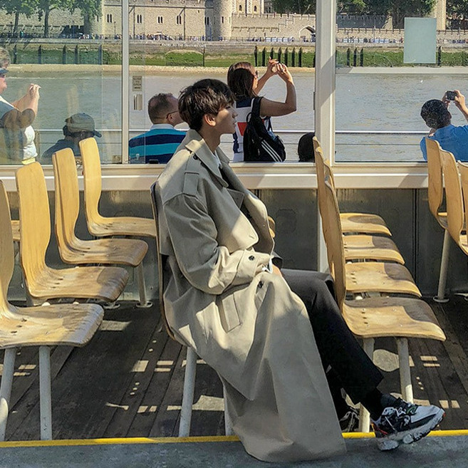 스타일닥터 남성 오버사이드 트렌치코트 봄 가을 방풍 방수 롱코트 심플 데일리룩