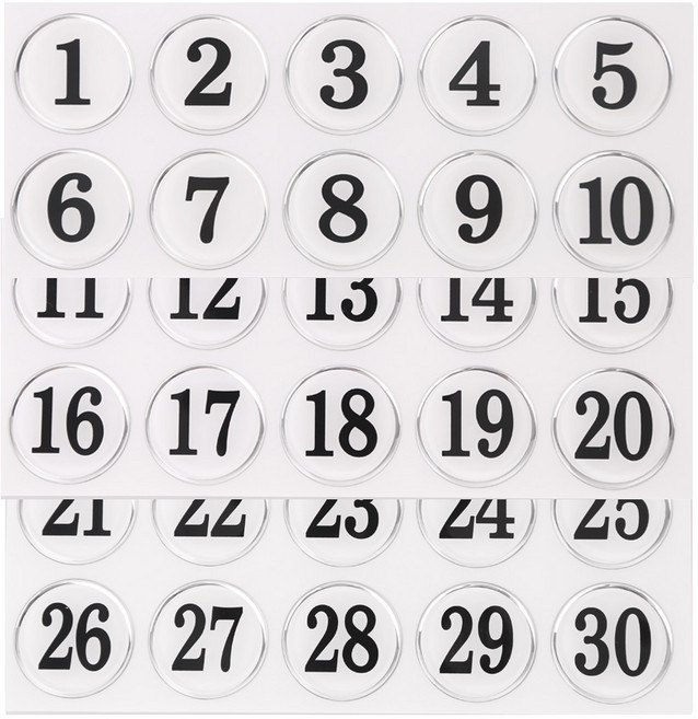 쿤스트마렌 원형 에폭시 테이블 락커 번호 스티커, 1세트, 흰색 1~30번 세트