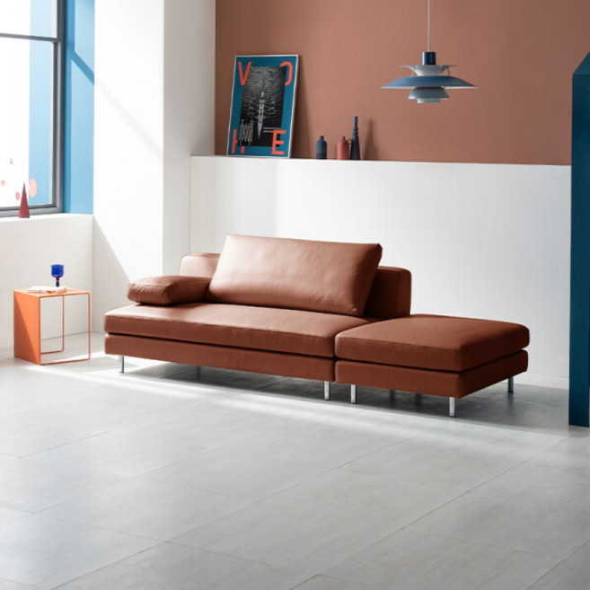 [다우닝] 슈가 2인 오픈형 모듈 전체 내추럴가죽 소파, 색상:스모키네이비