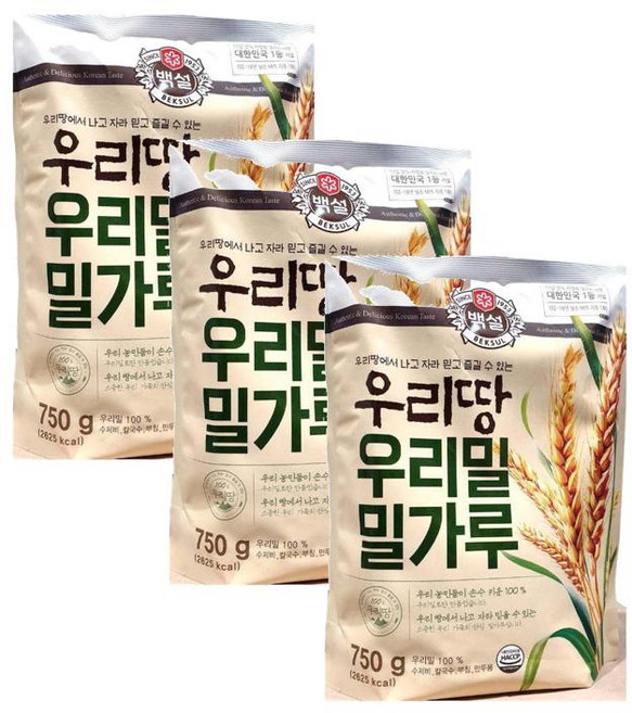 백설 우리밀 밀가루, 750g, 3개