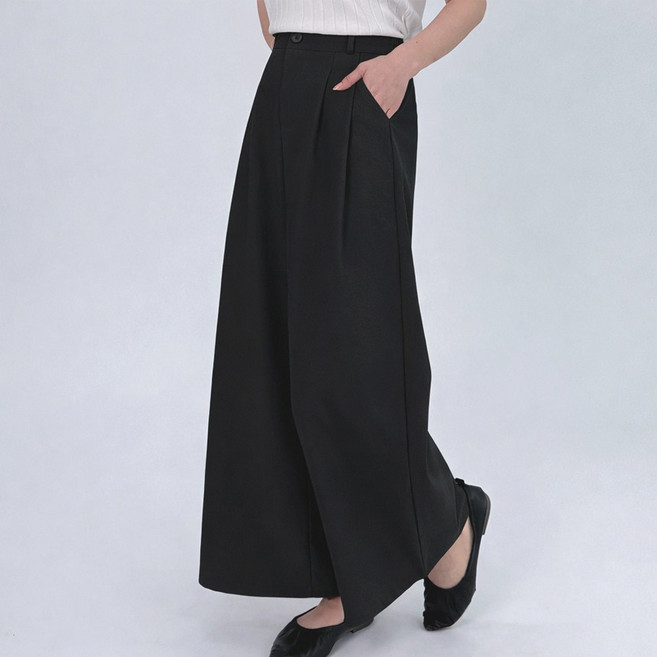 모스 투핀턱 뒷 밴딩 세미 와이드핏 코튼 슬랙스 바지