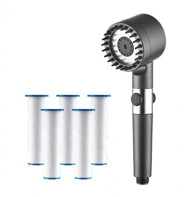 키오네 폭풍수압 모공세정 샤워기+향균필터 5개, 블랙, 1세트