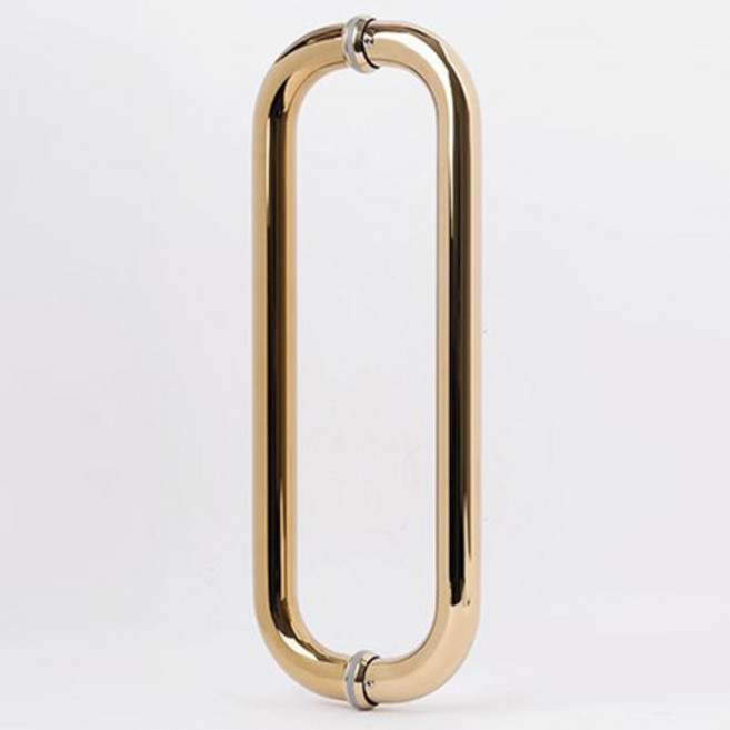 철물파크 원형 강화도어 유리문 철문 가마찌 손잡이 340mm 25파이 골드유광 상가 출입문, 1개