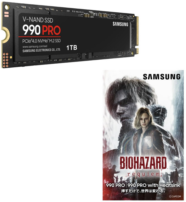 Samsung 990 PRO 1TB PCIe Gen 4.0 x4 NVMe M.2 (2280) SSD MZ-V9P1T0B-ITBHRSTK 바이오하자드