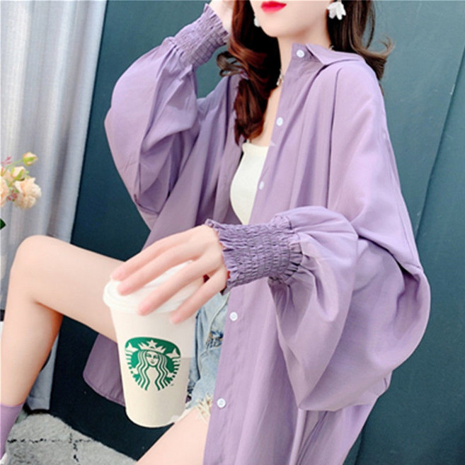 Qurora 夏季防曬衣 女 中長款防曬襯衫 超薄透氣防紫外線雪紡襯衫外套