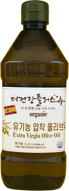 더건강플러스 유기농 최상급 엑스트라버진 올리브유 스페인산 저산도 (0.3대), 1개, 1L
