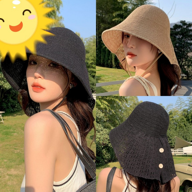 접이식 가방에 쏙 넓고 큰 챙 햇빛가리개 라탄 밀짚 모자
