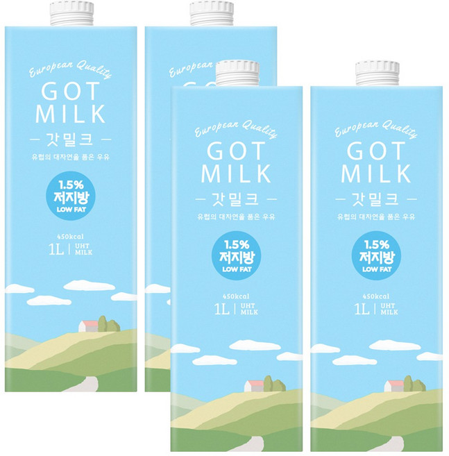 갓밀크 1.5% 저지방 멸균우유, 1L, 4개