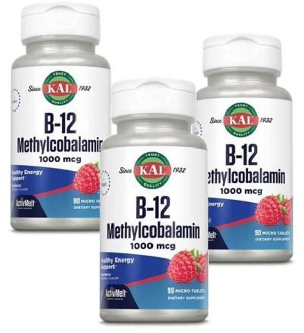 칼 활성비타민 B12 메틸코발라민 1000 mcg 라즈베리맛 KAL B-12 Methylcobalamin, 3개, 90정 - 쿠팡