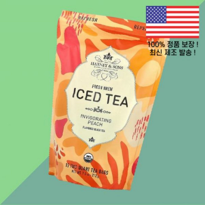 하니앤선즈 프레시 브루 아이스티 복숭아 피치 2쿼터 티백 15개 7.5온스 212g Harney Sons Fresh Brew Iced Tea Invigorating Peach, 1