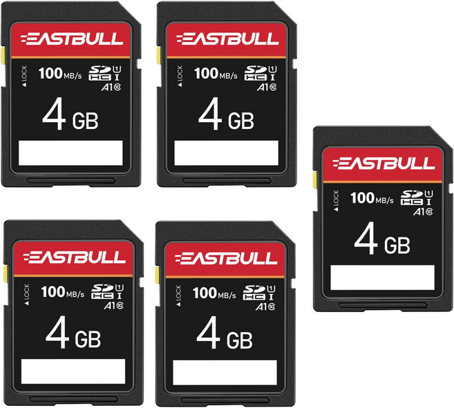 이스트불 5팩 SD 카드 2GB 클래스 6 U1 V30 SDHC 메모리 카메라 풀 HD 비디오 미니 케이스 5개 포함, 4GB, 5Units