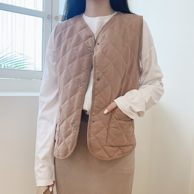 티데일리 여성용 펌다이아 퀼팅 조끼 캐주얼 누빔 베스트