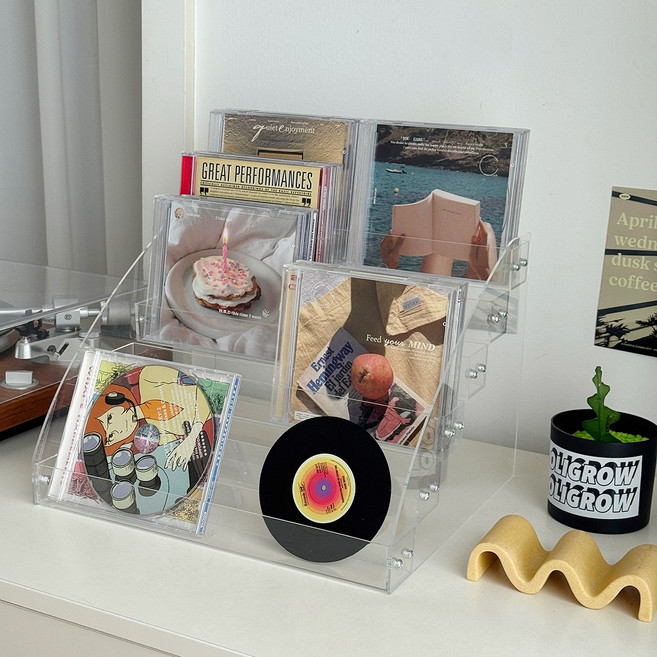 이이공브이샵 포스트 투명 계단 진열대 CD수납 화장품 피규어 정리대, 1개, 6단