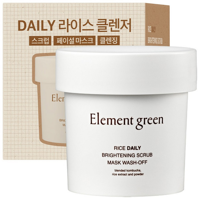 엘리먼트그린 라이스 데일리 브라이트닝 스크럽 마스크 워시오프팩, 1개, 100g