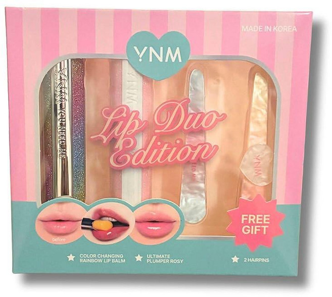 YNM 립 듀오 에디션 & 컬렉션 세트 - 색상 변경 레인보우 립밤 + 얼티밋 핑크/로지 한국 케어 선물 (한국산) (얼티밋 플럼퍼 로지), 얼티밋 플럼퍼 로지