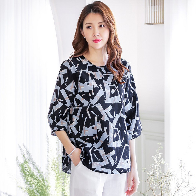 물론 여성용 인견 7부소매 패턴 블라우스