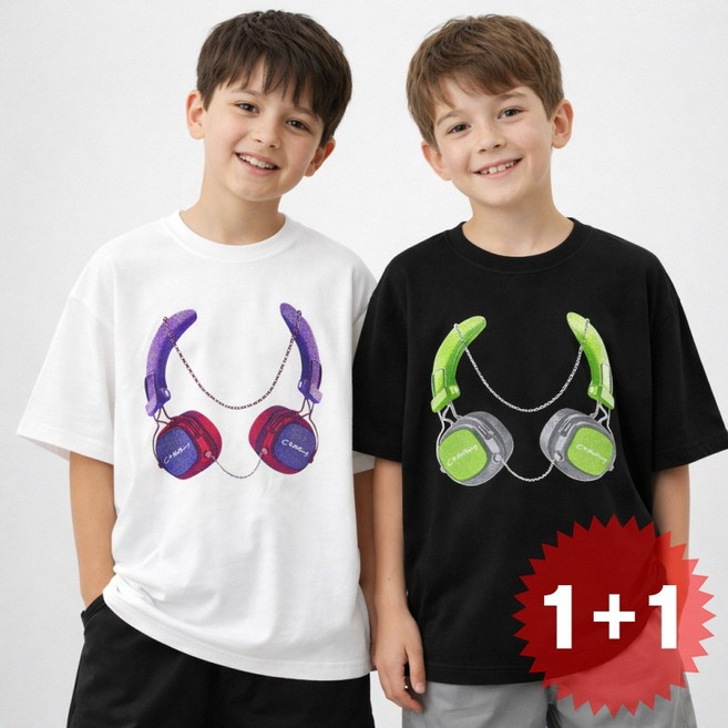 지디오 주니어 남아 프린팅 반팔 티셔츠 2개 세트 힙한 오버핏 반팔티 초등 스트릿 여름 상의 면티