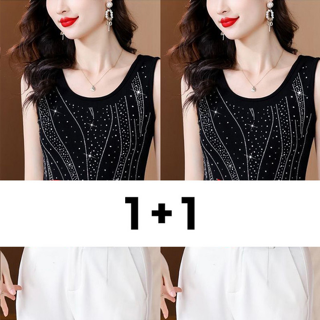 메인워크 1+1 중년 여성 빅사이즈 민소매 나시 티셔츠 여름 엄마룩 냉장고 슬림핏 이너 심플 데일리 솔리드 쿨링 아우터 상의 2매입