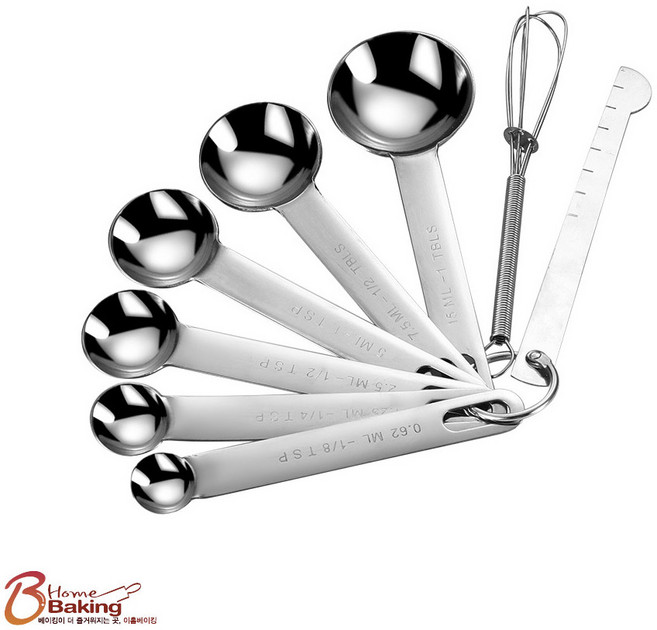이홈베이킹 스텐계량스푼8종세트 눈금자 미니거품기, 1세트
