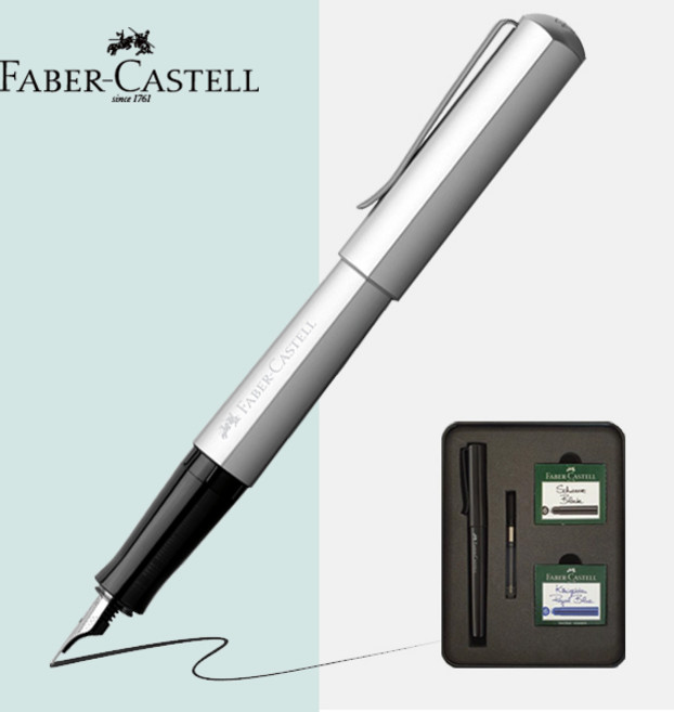 파버카스텔 만년필 헥소 [틴케이스+카트리지 2통], 실버, F촉(보통촉)