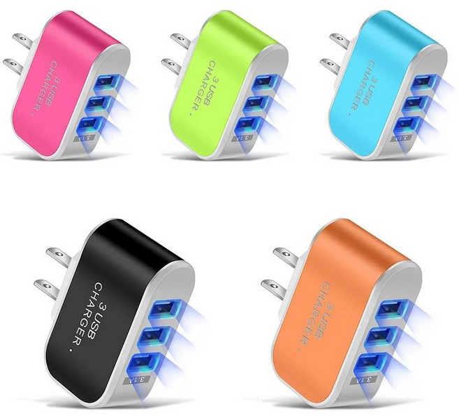 호환 용품 3 USB 멀티 포트 벽 홈 충전기 미국 플러그 어댑터 큐브 블록 110-220V 5V 캔디 컬러 여행, 02 US Plug, 02 Pink