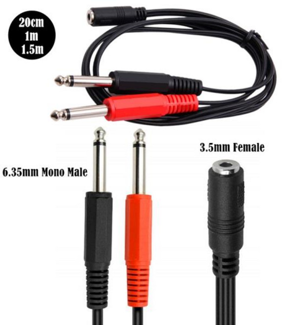 20cm/1m/1.5m 3.5mm 암 플러그 - 2×6.35mm TRS 모노 수 잭 오디오 소켓 어댑터 케이블, 01 1.5M, 1개