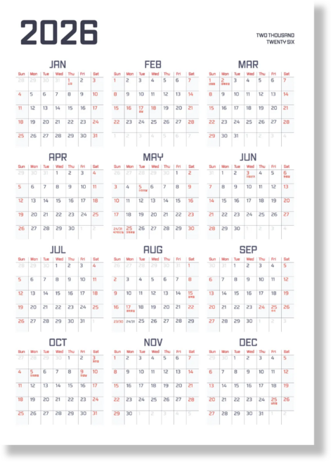 생활특별시 2026년 한장 달력 벽걸이 대형 1년 포스터 달력 플래너 집꾸미기 달력 캘린더 연간계획표 예쁜 감성 인테리어 벽달력 연력 새해 신년 달력 선물, 1장, 레드블랙