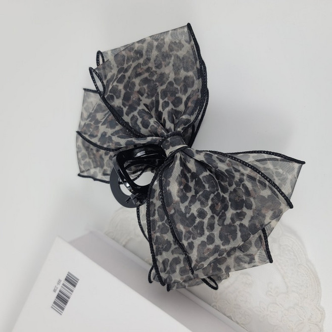 2color 호피 집게핀 풍성한 왕리본 쉬폰 빅사이즈 대형 올림머리 헤어핀