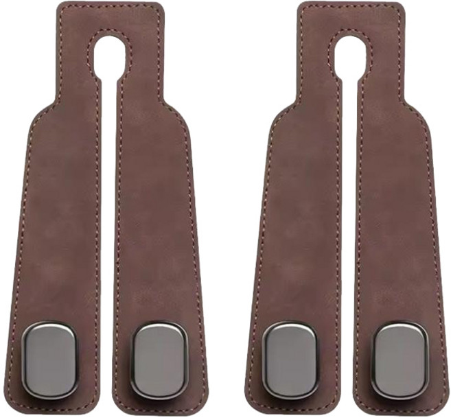 SEAMETAL 듀얼후크 자동차 후크걸이 헤드레스트 고리 걸쇄 행거 휴대폰거치 가방 봉지 인조 스웨이드+메탈소재, 브라운, 2개